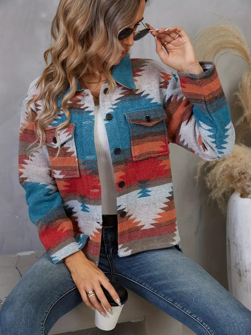 Abigail - Jacke mit Knopfleiste und Aztekendruck