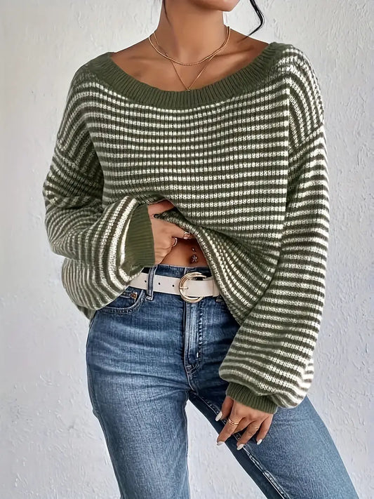 Olive - Strickpullover mit überschnittenen Schultern