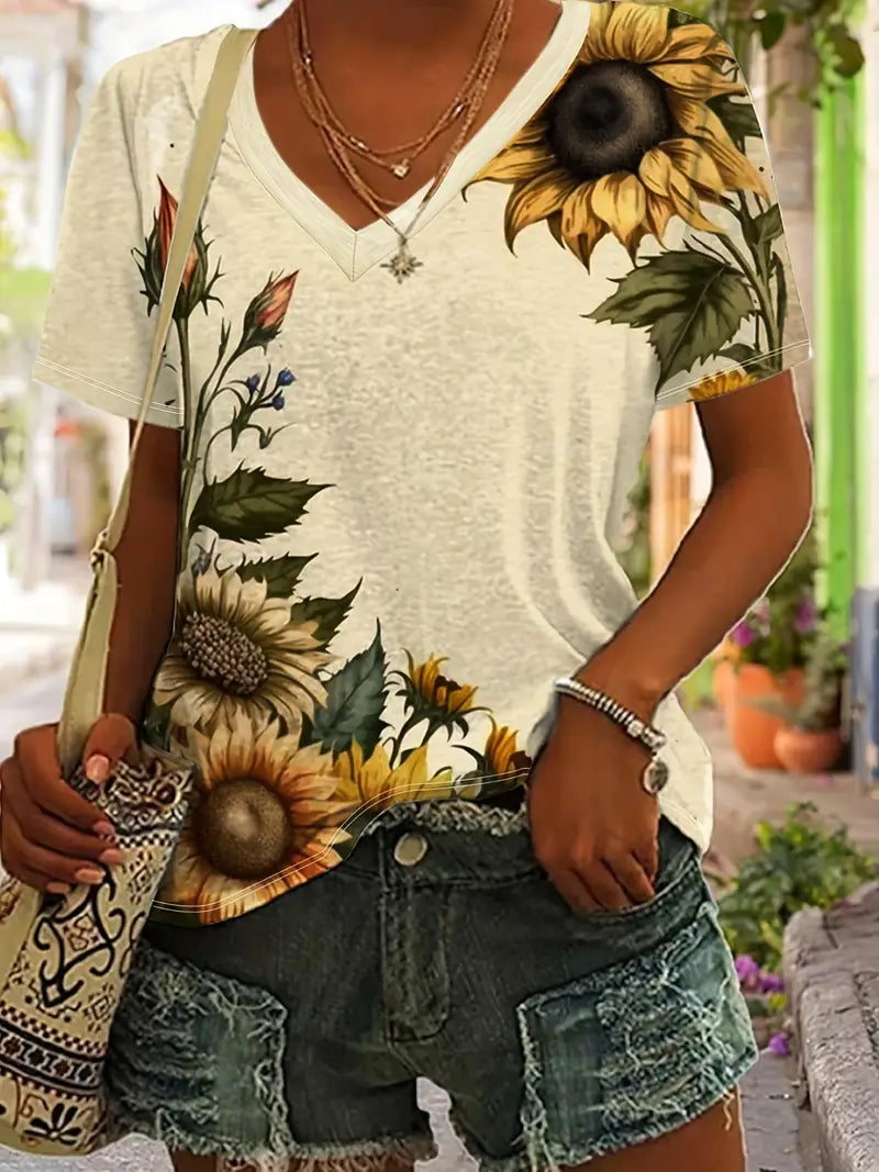 Keoni - T-Shirt mit Sonnenblumendruck