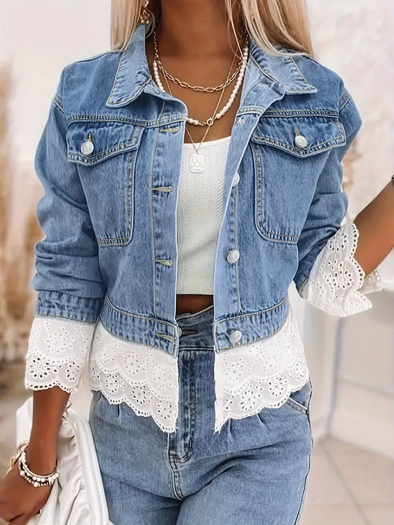 Abigail - Denim-Jacke mit Spitzenbesatz für Frauen