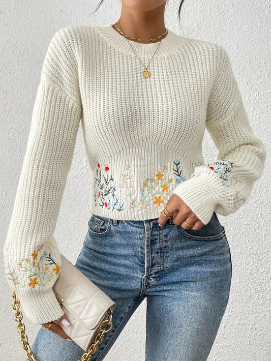 Mercy - Eleganter Strickpullover mit Blumenmuster für Frauen