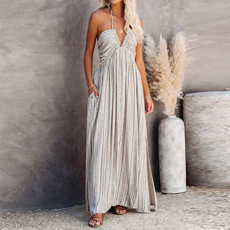 Isadora - Sexy Gestreiftes Verstellbares String Tube Top langes Kleid
