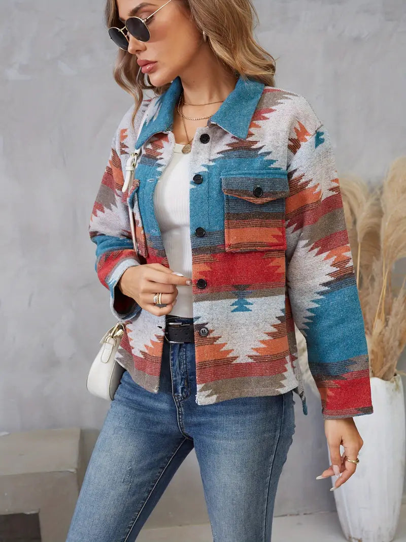 Abigail - Jacke mit Knopfleiste und Aztekendruck