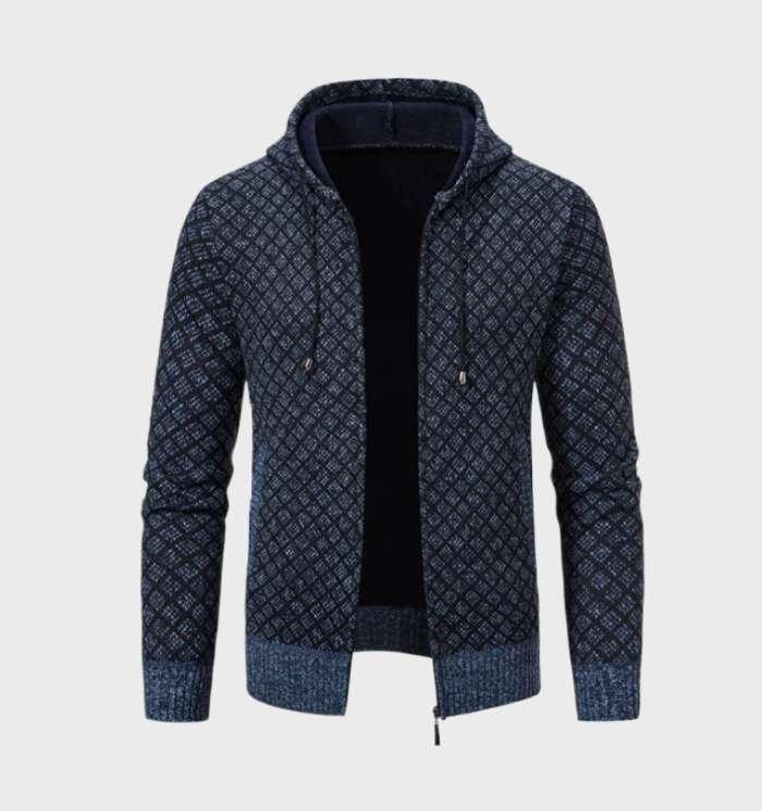 Xsander | Einfache Argyle-Jacke mit Kapuze und durchgehendem Reißverschluss