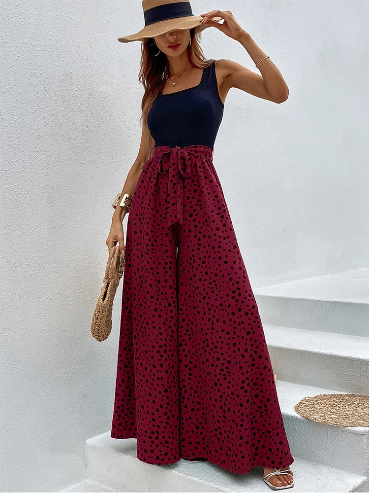 Kelly - Overall mit weitem Bein und Polka Dot-Print