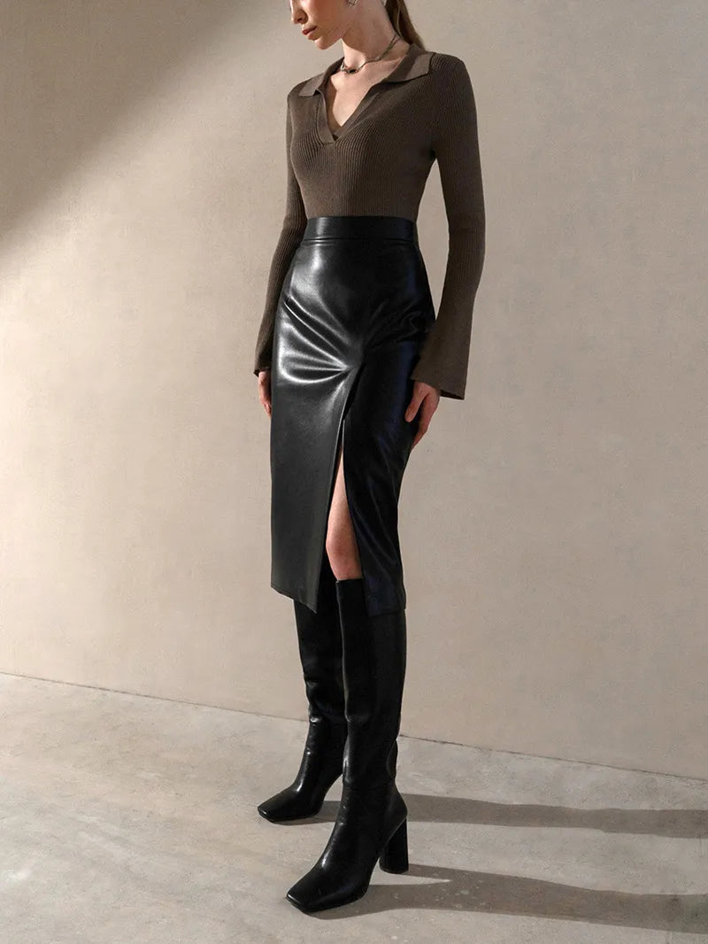 Thea - Winter Sexy Midi-Lederröcke